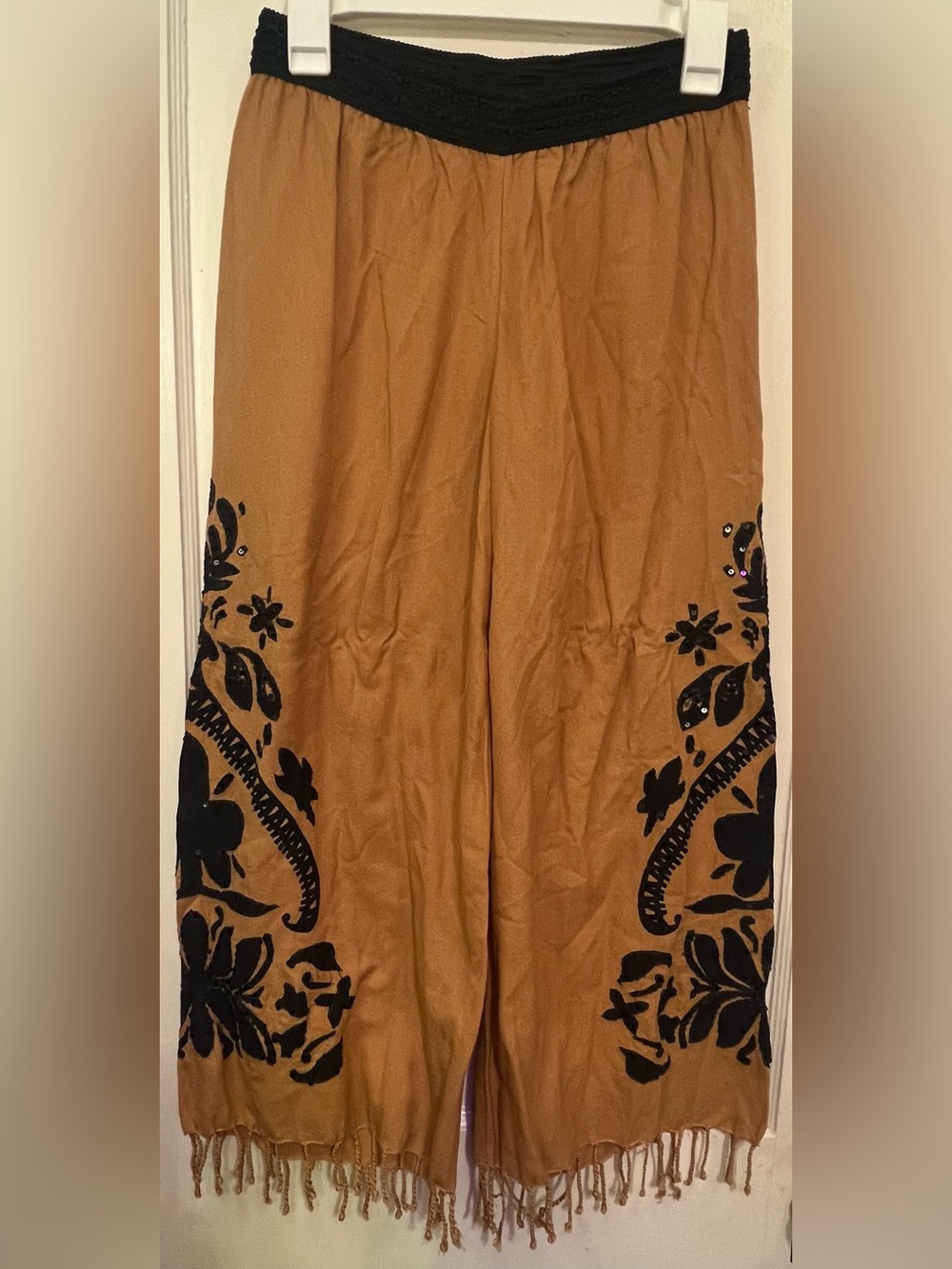 NWT Soft Surroundings Ibiza Embroidered Wide Leg Pants - Bronze Size XS 2/4